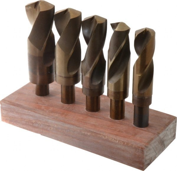 Hertel - 1 to 1-1/2", 118° Point, Bright Finish, Cobalt Reduced Shank Drill Bit Set - Benchmark Tooling