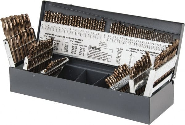 Hertel - 1/16 to 1/2", 135° Point, Gold Finish, Cobalt Screw Machine Length Drill Bit Set - Benchmark Tooling