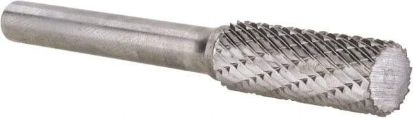 Atrax - 3/8" Cut Diam, 1/4" Shank Diam, Cylinder Head Double Cut Burr - Carbide, Flat End, 1" LOC, 2-1/4" OAL - Benchmark Tooling