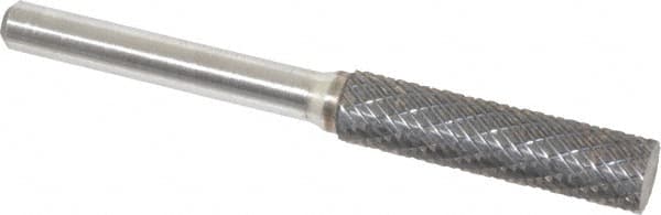 Atrax - 3/8" Cut Diam, 1/4" Shank Diam, Cylinder Head Double Cut Burr - Carbide, Flat End, 1-1/2" LOC, 1-1/2" OAL - Benchmark Tooling