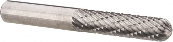 Atrax - 1/4" Cut Diam, 1/4" Shank Diam, Cylinder with Radius Head Double Cut Burr - Radius End, 1" LOC, 2" OAL - Benchmark Tooling