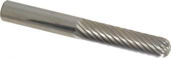 Atrax - 1/4" Cut Diam, 1/4" Shank Diam, Cylinder with Radius Head Single Cut Burr - Carbide, Radius End, 1" LOC, 2" OAL - Benchmark Tooling