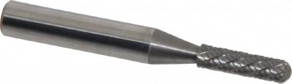 Atrax - 5/32" Cut Diam, 1/4" Shank Diam, Cylinder with Radius Head Double Cut Burr - Radius End, 5/8" LOC, 2-1/4" OAL - Benchmark Tooling