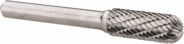 Atrax - 3/8" Cut Diam, 1/4" Shank Diam, Cylinder with Radius Head Double Cut Burr - Radius End, 1" LOC, 2-1/4" OAL - Benchmark Tooling