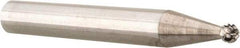Atrax - 1/8" Cut Diam, 1/4" Shank Diam, Ball Head Double Cut Burr - 3/32" LOC, 2" OAL - Benchmark Tooling