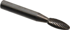 Atrax - 1/4" Cut Diam, 1/4" Shank Diam, Flame Head Single Cut Burr - Carbide, Radius End, 3/8" LOC, 2" OAL - Benchmark Tooling