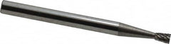 Atrax - 3/32" Cut Diam, 1/8" Shank Diam, Inverted Cone Head Double Cut Burr - Carbide, Flat End, 3/16" LOC, 1-1/2" OAL - Benchmark Tooling