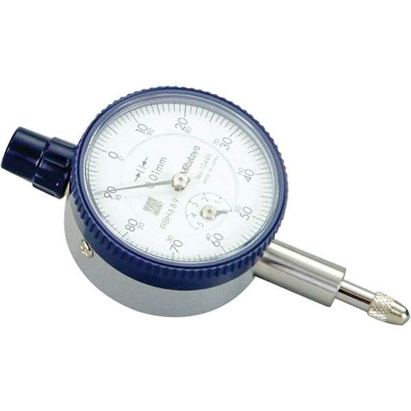 Mitutoyo - 5mm Range, 0-100 Dial Reading, 0.01mm Graduation Dial Drop Indicator - 40mm Dial, 1mm Range per Revolution, 0.01mm Accuracy, Revolution Counter - Benchmark Tooling