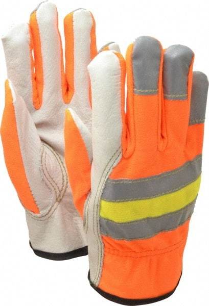 MCR Safety - Size S (7) Grain Cowhide General Protection Work Gloves - For Work & Driver, Uncoated, Slip-On Cuff, Full Fingered, Cream/Brown/Orange, Paired - Benchmark Tooling