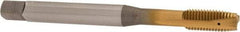 OSG - 5/16-24 UNF, 3 Flute, TiN Finish, Vanadium High Speed Steel Spiral Point Tap - Plug Chamfer, Right Hand Thread, 90mm OAL, 1-1/8" Thread Length, 0.318" Shank Diam, 2B Class of Fit - Exact Industrial Supply