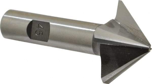 Made in USA - 45° Taper Angle per Side, 1/8" Small End Diam, 3/4" LOC, High Speed Steel 4 Flute Tapered Square End Mill - 3" OAL, 5/8" Shank Diam, Spiral Flute - Benchmark Tooling