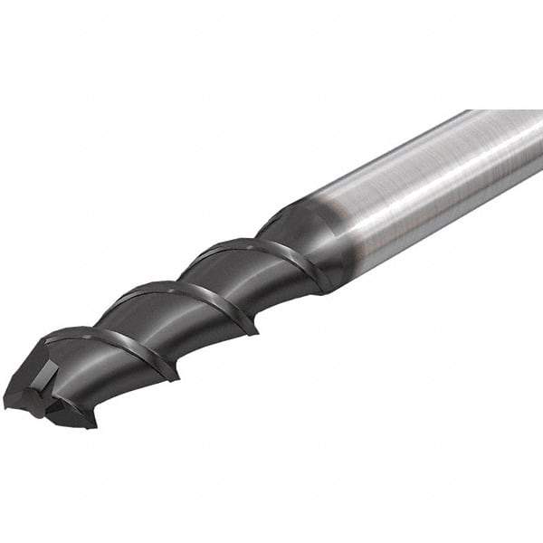 Iscar - 4mm, 11mm LOC, 4mm Shank Diam, 50mm OAL, 2 Flute, Solid Carbide Square End Mill - Single End, Uncoated, Spiral Flute, 55° Helix, Right Hand Cut, Right Hand Flute - Benchmark Tooling