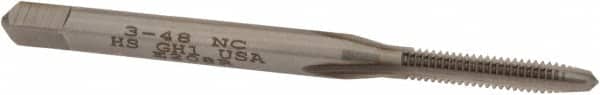 Hertel - #3-48 UNC 3B 3 Flute Bright Finish High Speed Steel Straight Flute Standard Hand Tap - Plug, Right Hand Thread, 1-13/16" OAL, 1/2" Thread Length, H1 Limit, Oversize - Exact Industrial Supply