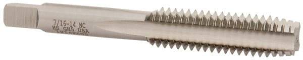 Hertel - 7/16-14 UNC 4 Flute Bright Finish High Speed Steel Straight Flute Standard Hand Tap - Plug, Right Hand Thread, 3-5/32" OAL, 1-7/16" Thread Length, H5 Limit, Oversize - Exact Industrial Supply