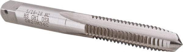 Hertel - 5/16-18 UNC 3 Flute Bright Finish High Speed Steel Straight Flute Standard Hand Tap - Plug, Right Hand Thread, 2-23/32" OAL, H1 Limit - Exact Industrial Supply