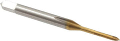 Hertel - #0-80 UNF, 2 Flute, TiN Finish, High Speed Steel Spiral Point Tap - Plug Chamfer, Right Hand Thread, 1-5/8" OAL, 5/16" Thread Length, 0.141" Shank Diam, 3B Class of Fit - Exact Industrial Supply