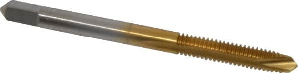 Hertel - #8-32 UNC, 2 Flute, TiN Finish, High Speed Steel Spiral Point Tap - Plug Chamfer, Right Hand Thread, 2-1/8" OAL, 3/4" Thread Length, 0.168" Shank Diam, 3B Class of Fit - Exact Industrial Supply
