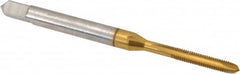 Hertel - #2-64 UNF, 2 Flute, TiN Finish, High Speed Steel Spiral Point Tap - Plug Chamfer, Right Hand Thread, 1-3/4" OAL, 7/16" Thread Length, 3B Class of Fit - Exact Industrial Supply