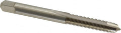 Hertel - M6x0.75 Metric Fine, 2 Flute, Bright Finish, High Speed Steel Spiral Point Tap - Plug Chamfer, Right Hand Thread, 2-1/2" OAL, 1" Thread Length, 0.255" Shank Diam - Exact Industrial Supply