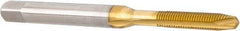 Hertel - M2.5x0.45 Metric Coarse, 2 Flute, TiN Finish, High Speed Steel Spiral Point Tap - Plug Chamfer, Right Hand Thread, 1-13/16" OAL, 1/2" Thread Length, 0.141" Shank Diam, 6H Class of Fit - Exact Industrial Supply