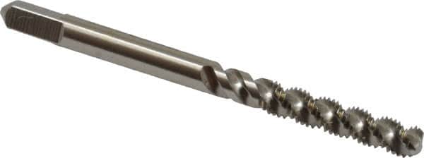 Hertel - #6-40 UNF, 3 Flute, 52° Helix, Bottoming Chamfer, Bright Finish, High Speed Steel Spiral Flute STI Tap - 2-3/8" OAL - Exact Industrial Supply