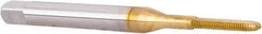 Hertel - M1.6x0.35 Metric Coarse 2 Flute TiN Finish High Speed Steel Straight Flute Standard Hand Tap - Plug, Right Hand Thread, 1-5/8" OAL, 5/16" Thread Length, D1 Limit, Oversize - Exact Industrial Supply