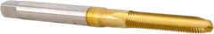 Hertel - M3x0.50 Metric Coarse 3 Flute TiN Finish High Speed Steel Straight Flute Standard Hand Tap - Plug, Right Hand Thread, 1-15/16" OAL, 5/8" Thread Length, D1 Limit, Oversize - Exact Industrial Supply