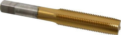 Hertel - M12x1.25 Metric Fine 4 Flute TiN Finish High Speed Steel Straight Flute Standard Hand Tap - Plug, Right Hand Thread, 3-3/8" OAL, 1-21/32" Thread Length, D3 Limit, Oversize - Exact Industrial Supply
