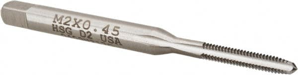 Hertel - M2x0.45 Metric Special 3 Flute Bright Finish High Speed Steel Straight Flute Standard Hand Tap - Plug, Right Hand Thread, 1-3/4" OAL, 7/16" Thread Length, D2 Limit, Oversize - Exact Industrial Supply