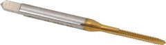 Hertel - M2x0.45 Metric Special 3 Flute TiN Finish High Speed Steel Straight Flute Standard Hand Tap - Plug, Right Hand Thread, 1-3/4" OAL, 7/16" Thread Length, D2 Limit, Oversize - Exact Industrial Supply