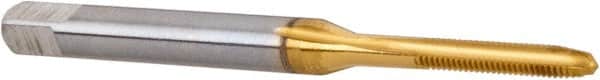 Hertel - M2x0.40 Metric Coarse 6H 3 Flute TiN Finish High Speed Steel Straight Flute Standard Hand Tap - Plug, Right Hand Thread, 1-3/4" OAL, 7/16" Thread Length, D3 Limit, Oversize - Exact Industrial Supply