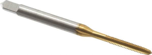 Hertel - M2.2x0.45 Metric Coarse 3 Flute TiN Finish High Speed Steel Straight Flute Standard Hand Tap - Plug, Right Hand Thread, 1-3/4" OAL, 7/16" Thread Length, D3 Limit, Oversize - Exact Industrial Supply