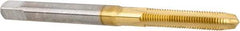 Hertel - M3x0.50 Metric Coarse 6H 3 Flute TiN Finish High Speed Steel Straight Flute Standard Hand Tap - Plug, Right Hand Thread, 1-15/16" OAL, 5/8" Thread Length, D3 Limit, Oversize - Exact Industrial Supply