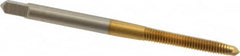 Hertel - M3.5x0.60 Metric Coarse, 2 Flute, TiN Finish, High Speed Steel Spiral Point Tap - Plug Chamfer, Right Hand Thread, 2" OAL, 11/16" Thread Length, 0.141" Shank Diam - Exact Industrial Supply