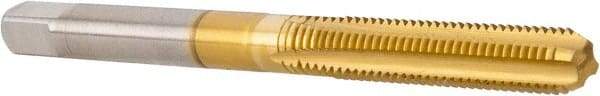 Hertel - M5x0.80 Metric Coarse 4 Flute TiN Finish High Speed Steel Straight Flute Standard Hand Tap - Bottoming, Right Hand Thread, 2-3/8" OAL, 7/8" Thread Length, D2 Limit, Oversize - Exact Industrial Supply