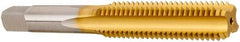 Hertel - M12x1.75 Metric Coarse 4 Flute TiN Finish High Speed Steel Straight Flute Standard Hand Tap - Bottoming, Right Hand Thread, 3-3/8" OAL, 1-21/32" Thread Length, D3 Limit, Oversize - Exact Industrial Supply