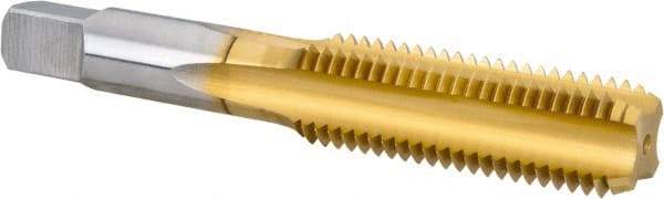 Hertel - M16x2.00 Metric Coarse 4 Flute TiN Finish High Speed Steel Straight Flute Standard Hand Tap - Bottoming, Right Hand Thread, 3-13/16" OAL, 1-13/16" Thread Length, D4 Limit, Oversize - Exact Industrial Supply