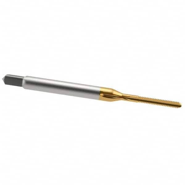 Hertel - M2x0.40 Metric Coarse 6H 3 Flute TiN Finish High Speed Steel Straight Flute Standard Hand Tap - Bottoming, Right Hand Thread, 1-3/4" OAL, 7/16" Thread Length, D3 Limit, Oversize - Exact Industrial Supply