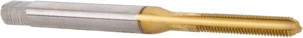 Hertel - M2.5x0.45 Metric Coarse 6H 3 Flute TiN Finish High Speed Steel Straight Flute Standard Hand Tap - Bottoming, Right Hand Thread, 1-13/16" OAL, 1/2" Thread Length, D3 Limit, Oversize - Exact Industrial Supply