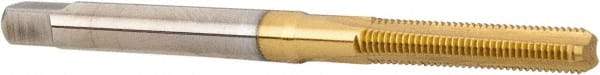Hertel - M3x0.50 Metric Coarse 6H 3 Flute TiN Finish High Speed Steel Straight Flute Standard Hand Tap - Bottoming, Right Hand Thread, 1-15/16" OAL, 5/8" Thread Length, D3 Limit, Oversize - Exact Industrial Supply
