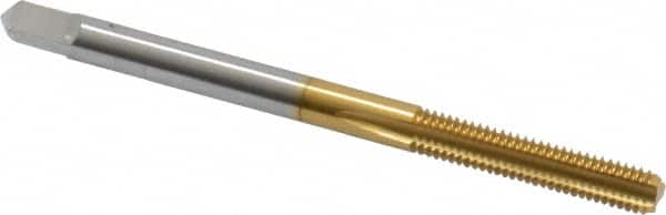 Hertel - M3.5x0.60 Metric Coarse 6H 3 Flute TiN Finish High Speed Steel Straight Flute Standard Hand Tap - Bottoming, Right Hand Thread, 2" OAL, 11/16" Thread Length, D4 Limit, Oversize - Exact Industrial Supply