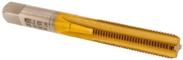 Hertel - M8x1.00 Metric Fine 4 Flute TiN Finish High Speed Steel Straight Flute Standard Hand Tap - Bottoming, Right Hand Thread, 2-23/32" OAL, 1-1/8" Thread Length, D5 Limit, Oversize - Exact Industrial Supply