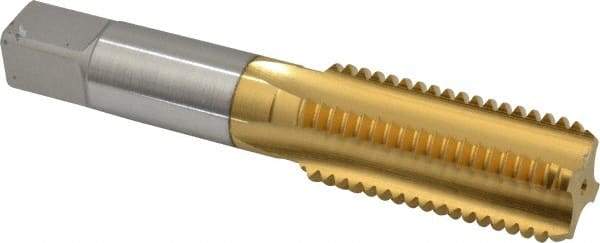 Hertel - M24x3.00 Metric Coarse 6H 4 Flute TiN Finish High Speed Steel Straight Flute Standard Hand Tap - Bottoming, Right Hand Thread, 4-29/32" OAL, 2-7/32" Thread Length, D8 Limit, Oversize - Benchmark Tooling