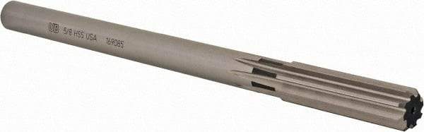 Union Butterfield - 5/8" High Speed Steel 8 Flute Chucking Reamer - Straight Flute, 9/16" Straight Shank, 2-1/4" Flute Length, 9" OAL - Benchmark Tooling