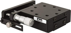 Parker - 62 Lb. Capacity, 10-32 Mount Hole, 1/2" Travel, Precision Ball Bearing Table with Side Drive - Single Axis, 8 Mounting Holes, 2.56" Long x 2.62" Wide x 1" High - Benchmark Tooling