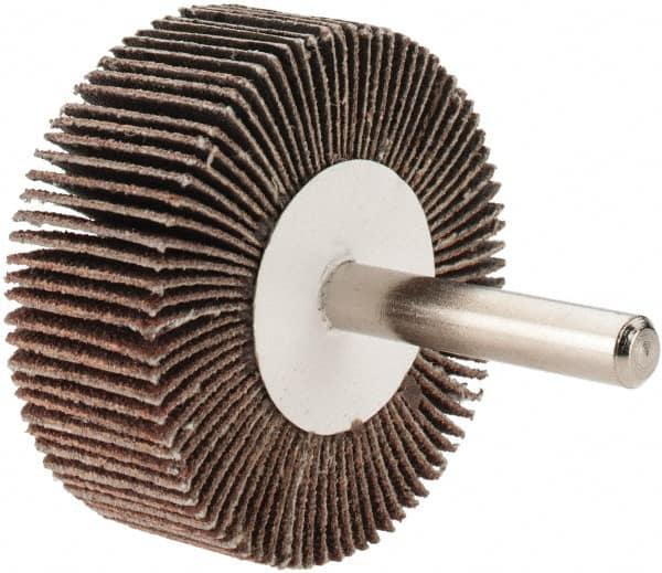 Value Collection - 2" Diam x 3/4" Face Width, Medium Aluminum Oxide Coated Mounted Flap Wheel - 1/4" Shank Mount, 80 Grit, 25,000 Max RPM - Benchmark Tooling