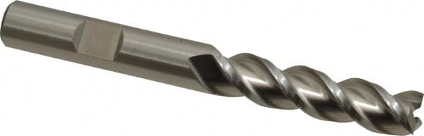 Cleveland - 3/8", 1-1/2" LOC, 3/8" Shank Diam, 3-1/4" OAL, 3 Flute, Powdered Metal Square End Mill - Single End, Uncoated, Spiral Flute, 42° Helix, Centercutting, Right Hand Cut, Right Hand Flute, Series PM-539R - Benchmark Tooling