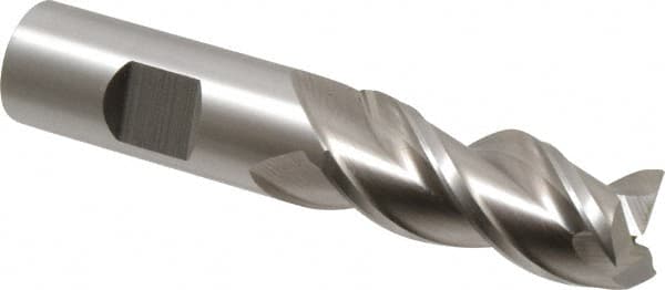 Cleveland - 3/4", 1-5/8" LOC, 3/4" Shank Diam, 3-3/4" OAL, 3 Flute, Powdered Metal Square End Mill - Single End, Uncoated, Spiral Flute, 42° Helix, Centercutting, Right Hand Cut, Right Hand Flute, Series PM-539R - Benchmark Tooling