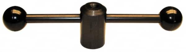 Morton Machine Works - 2 Straight Arms, 3/4-10" Hole, Black Oxide, Tapped Clamping Handle - 1/2" Arm Diam, 1-3/8" Hub Diam, 1-3/8" Ball Diam - Benchmark Tooling