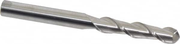 Accupro - 3/8" Diam, 1-3/4" LOC, 2 Flute Solid Carbide Ball End Mill - Uncoated, Single End, 4" OAL, 3/8" Shank Diam, Spiral Flute - Benchmark Tooling